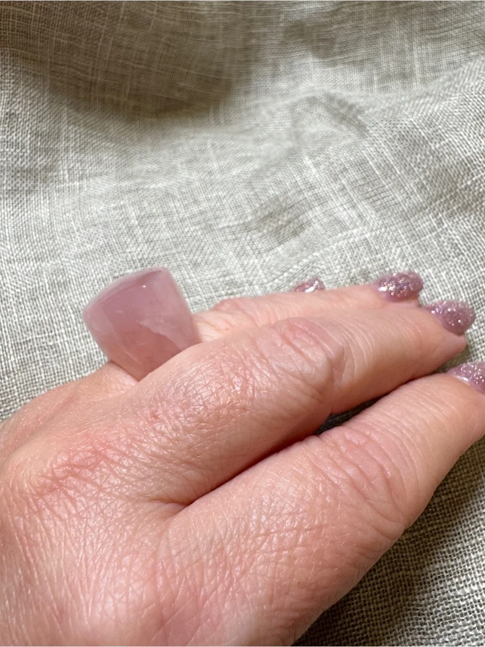 Genuine Rose Quartz Chunky Statement Ring Size 7
